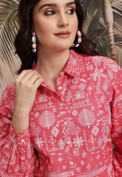 Ethnic Motifs Printed Pure Cotton Shirt with Palazzos