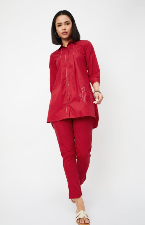Women Embroidered Straight Co-ord set