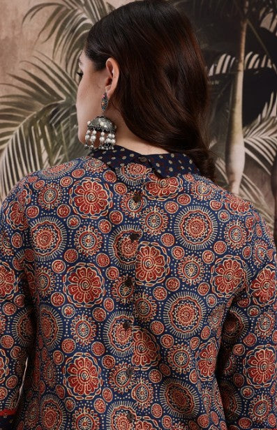 Floral Print Shirt Collar High-Low Side Slits A-Line Top with Palazzos