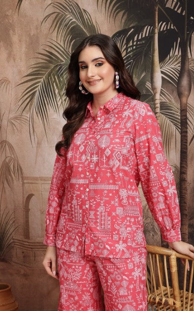 Ethnic Motifs Printed Pure Cotton Shirt with Palazzos