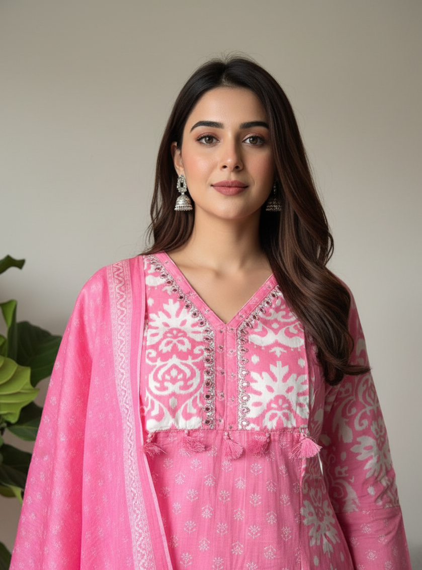 Pure Cotton Pink Kurta Set