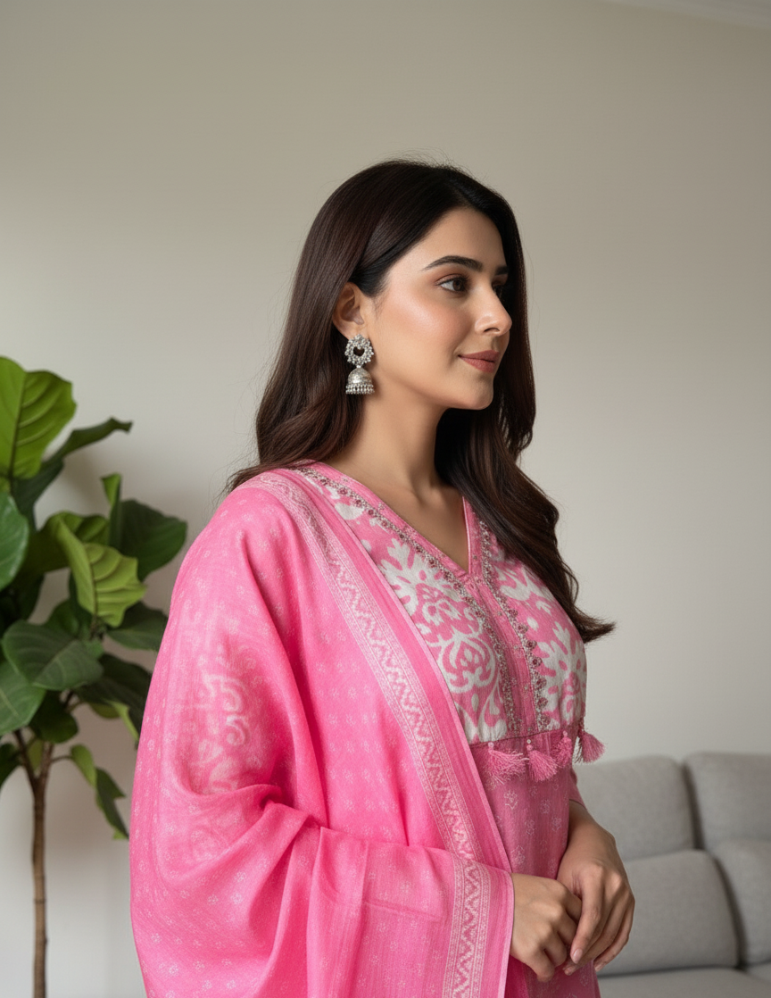 Pure Cotton Pink Kurta Set