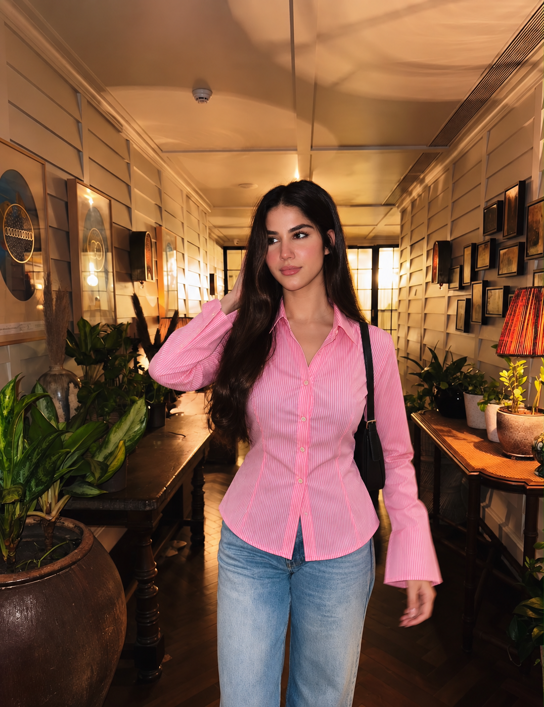 Black pleated cotton poplin shirt