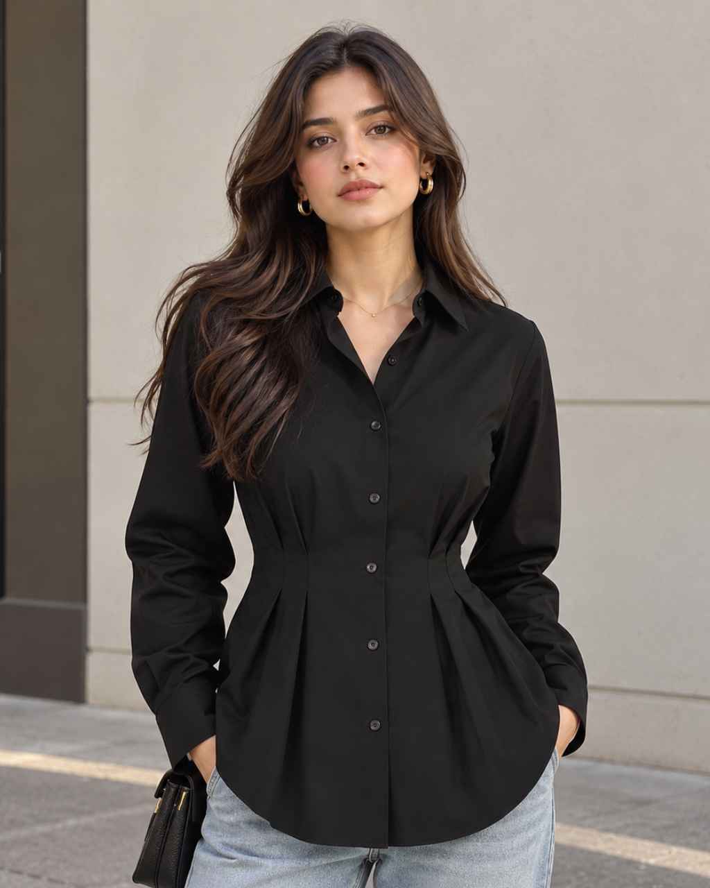 Pleated Cotton Poplin Shirt