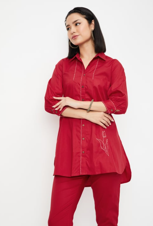 Women Embroidered Straight Co-ord set