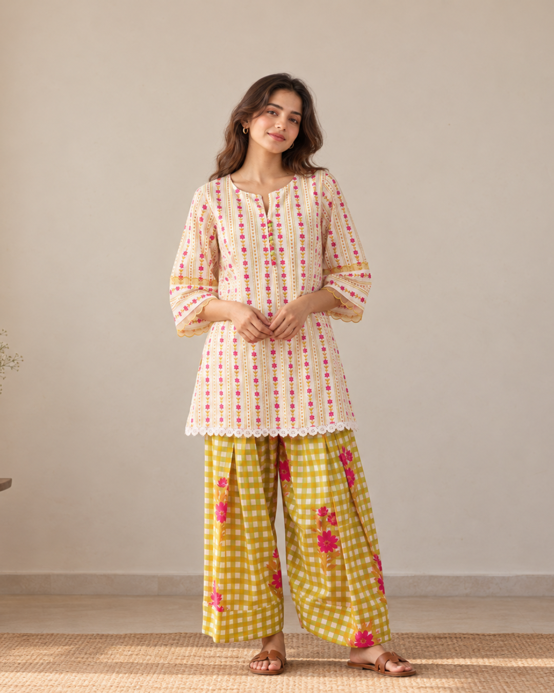 Printed Cotton Tunic and Farshi Set