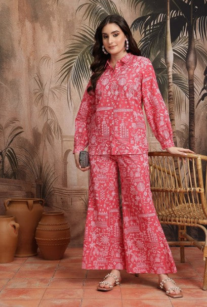 Ethnic Motifs Printed Pure Cotton Shirt with Palazzos