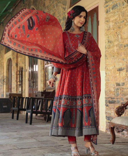 Ajrakh Anarkali Set