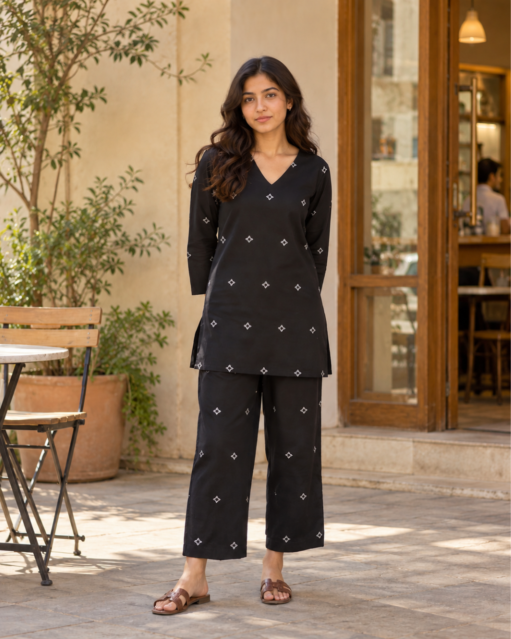 Contrast Motif Cotton Co-ord Set