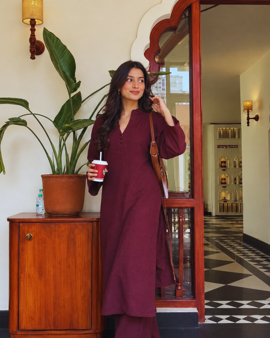 Deep Mulberry Long Kurta and Palazzo Co-ord Set