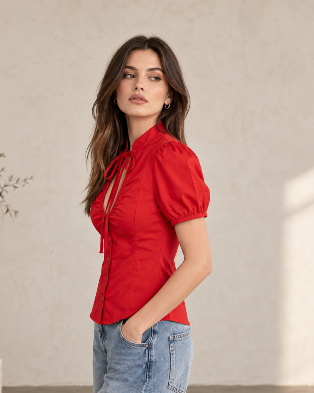 COTTON POPLIN BLOUSE WITH CUT-OUT DETAIL