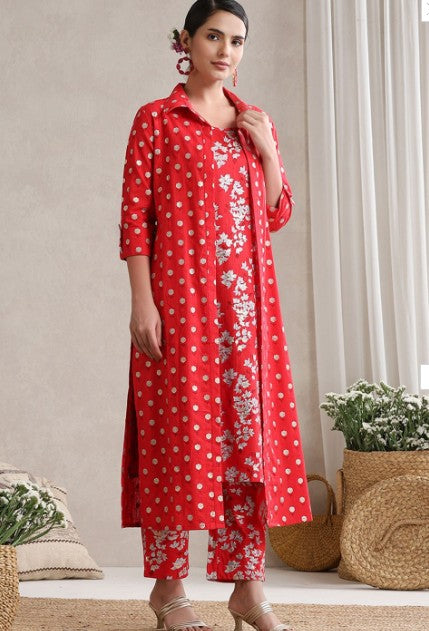 Floral Printed Cotton Tunic With Trouser & Jacket Co-Ords