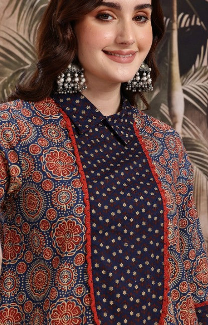 Floral Print Shirt Collar High-Low Side Slits A-Line Top with Palazzos