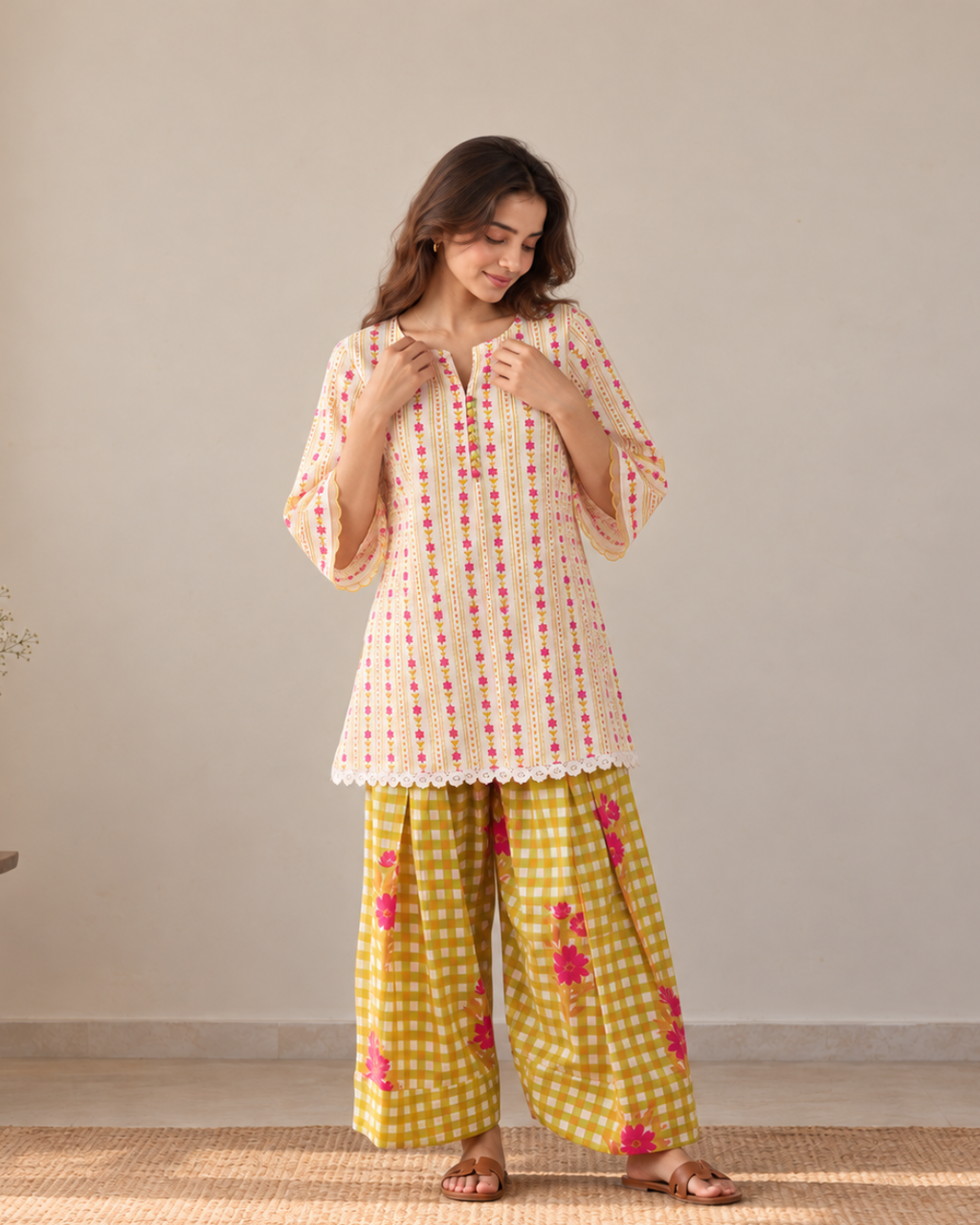Printed Cotton Tunic and Farshi Set