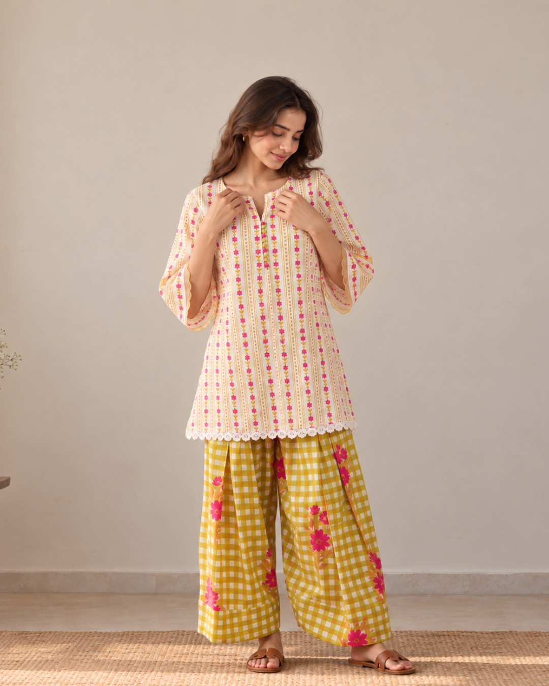 Printed Cotton Tunic and Farshi Set