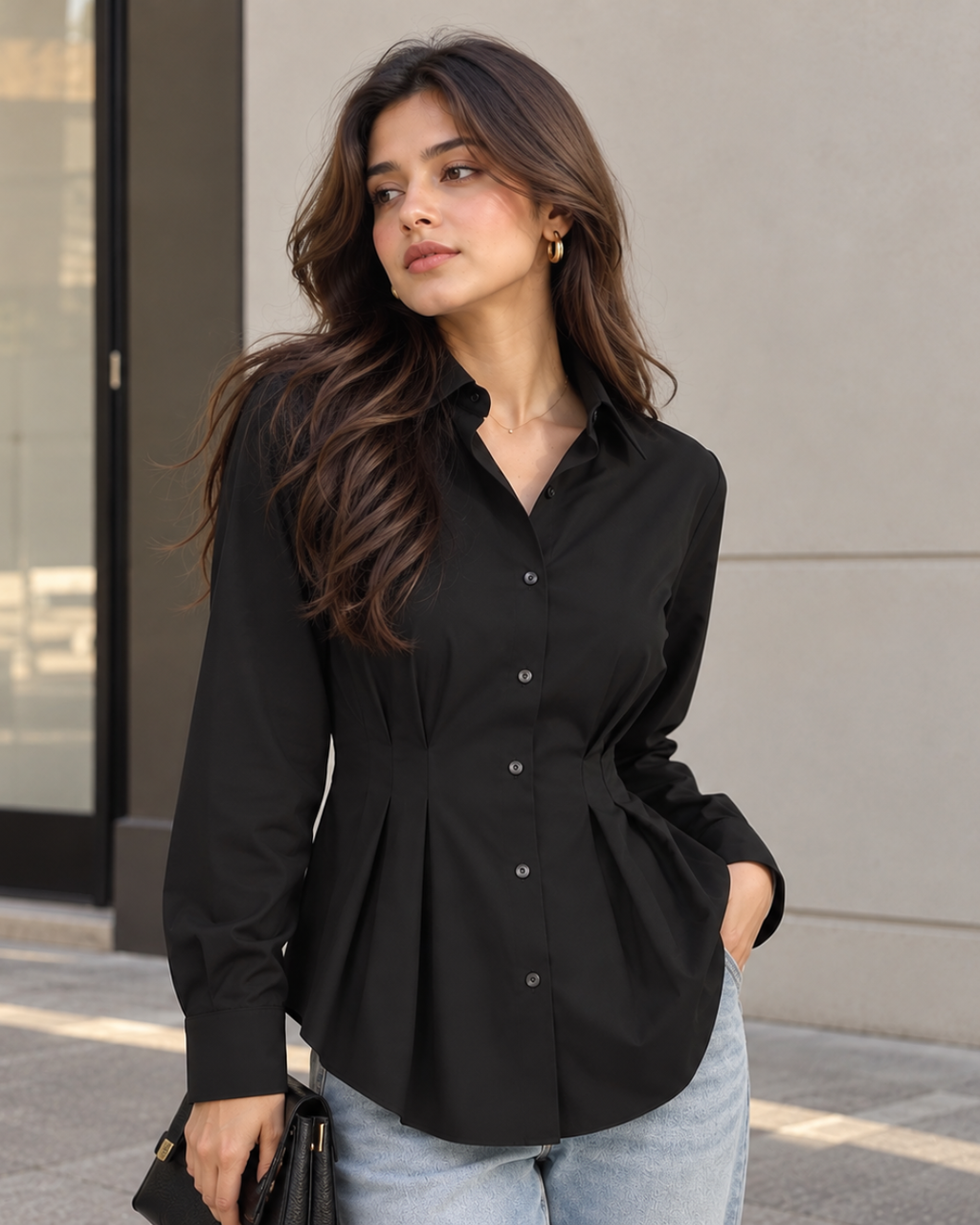Pleated Cotton Poplin Shirt