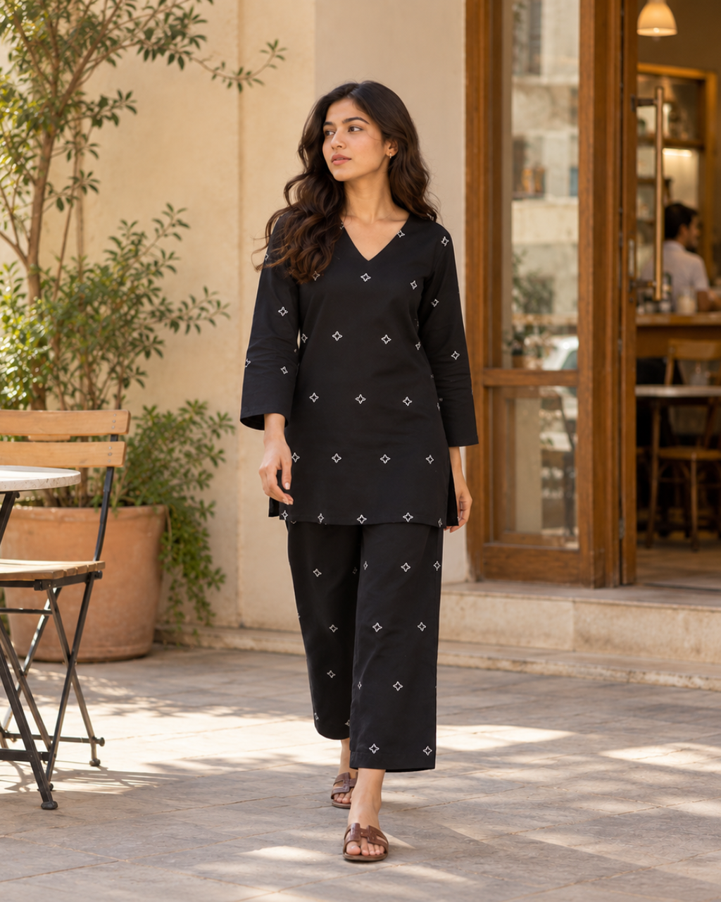 Contrast Motif Cotton Co-ord Set