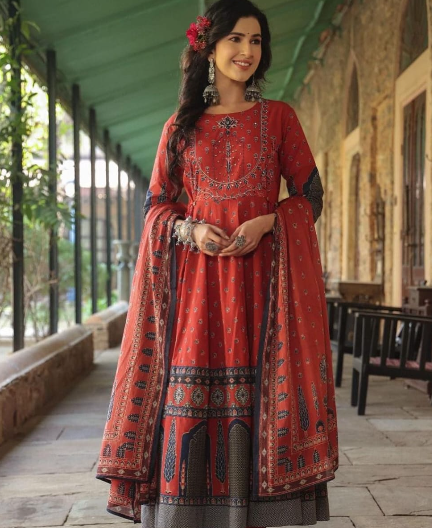 Ajrakh Anarkali Set