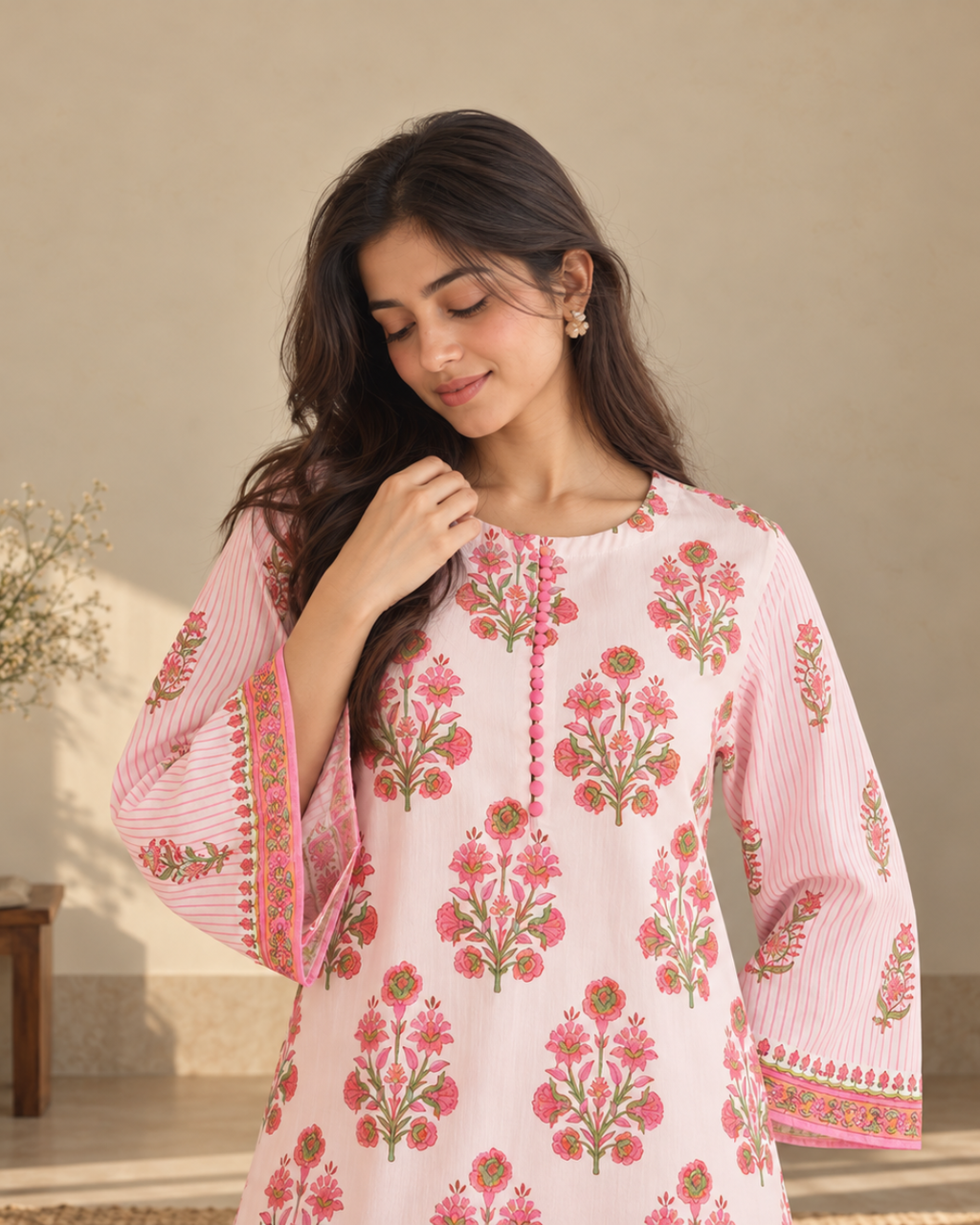 Floral Printed Cotton Kurti and Farshi Set