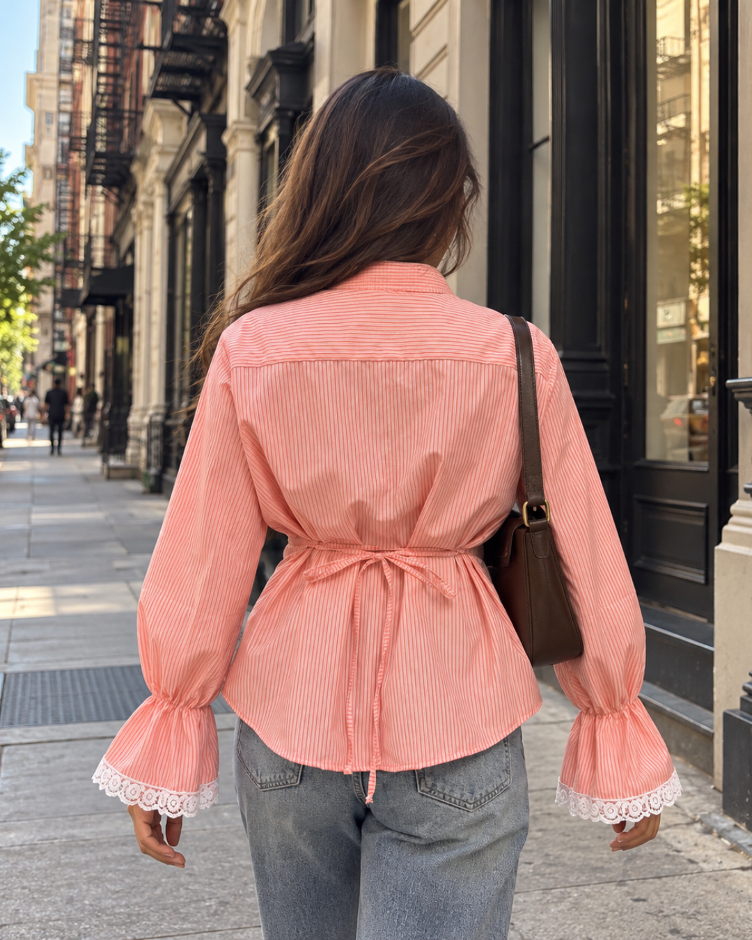 Striped Cotton Shirt with Lace Cuffs