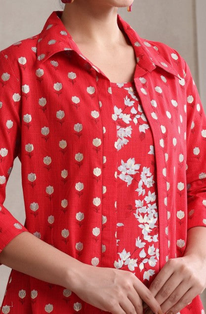 Floral Printed Cotton Tunic With Trouser & Jacket Co-Ords
