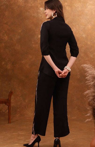 Black Embroidered Tunic With Trousers Co-Ords