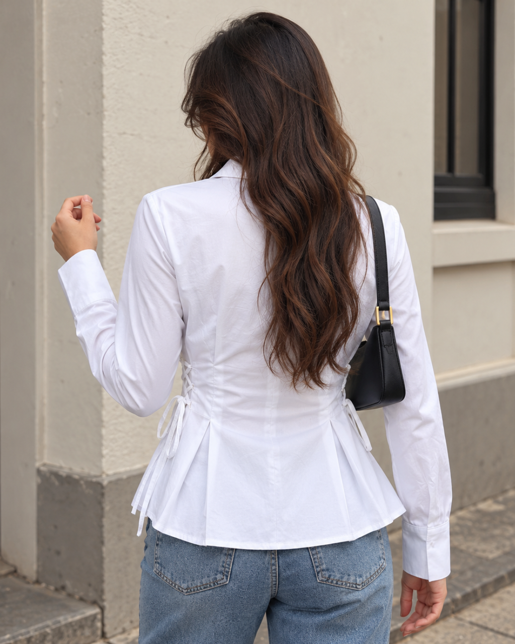 Cotton Peplum Shirt with Side Drawstrings