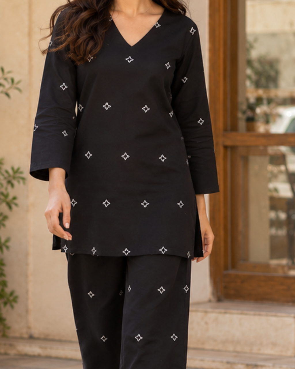 Contrast Motif Cotton Co-ord Set
