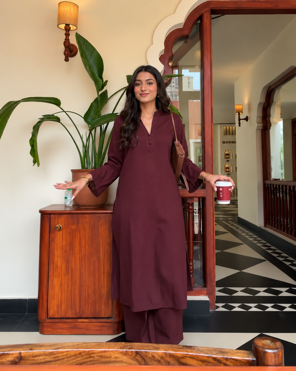 Deep Mulberry Long Kurta and Palazzo Co-ord Set