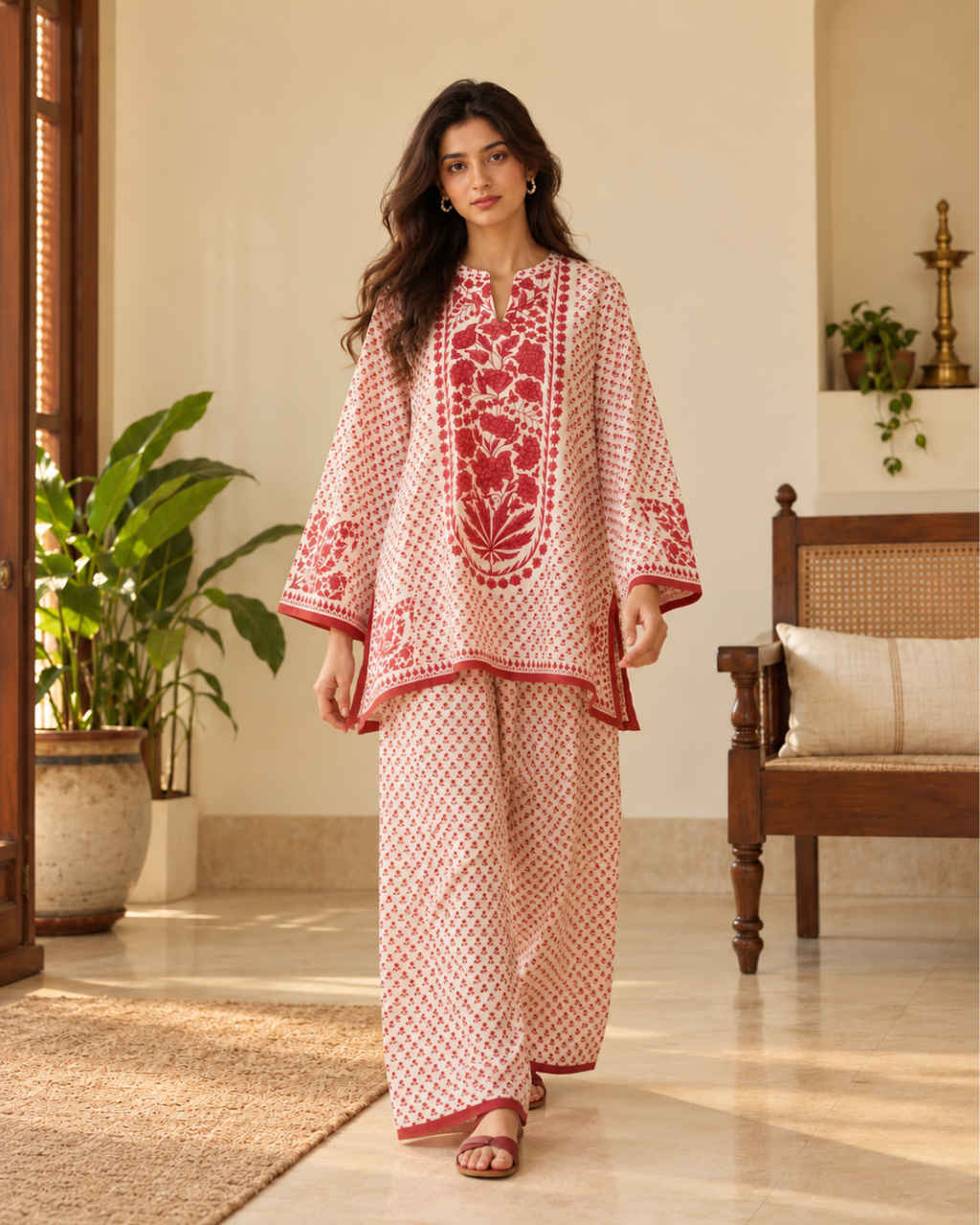 Rust Red Tree Medallion Farshi Set
