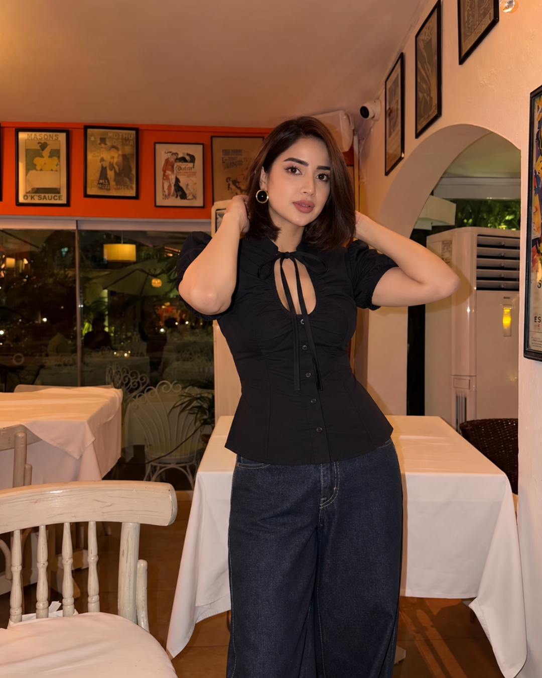 Black Cotton Shirt With Cut-Out Detail
