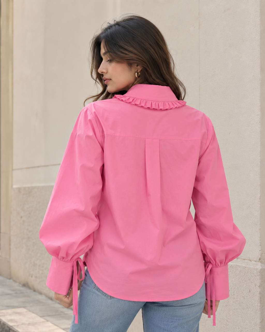 Bubblegum Ruffled Cotton Shirt