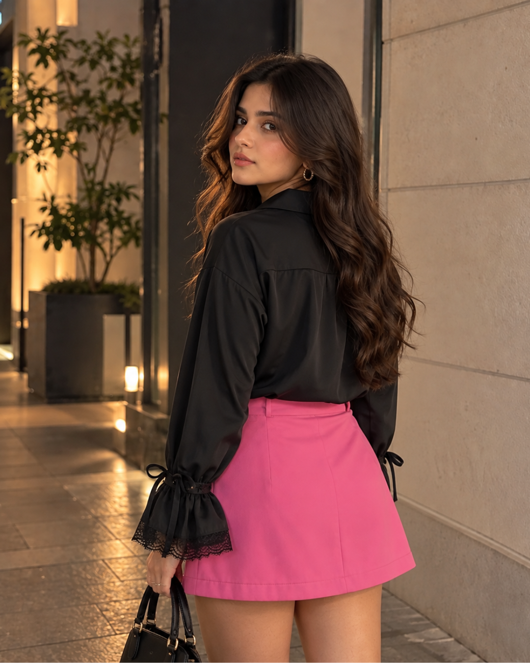 Satin Shirt with Lace Bow Cuffs