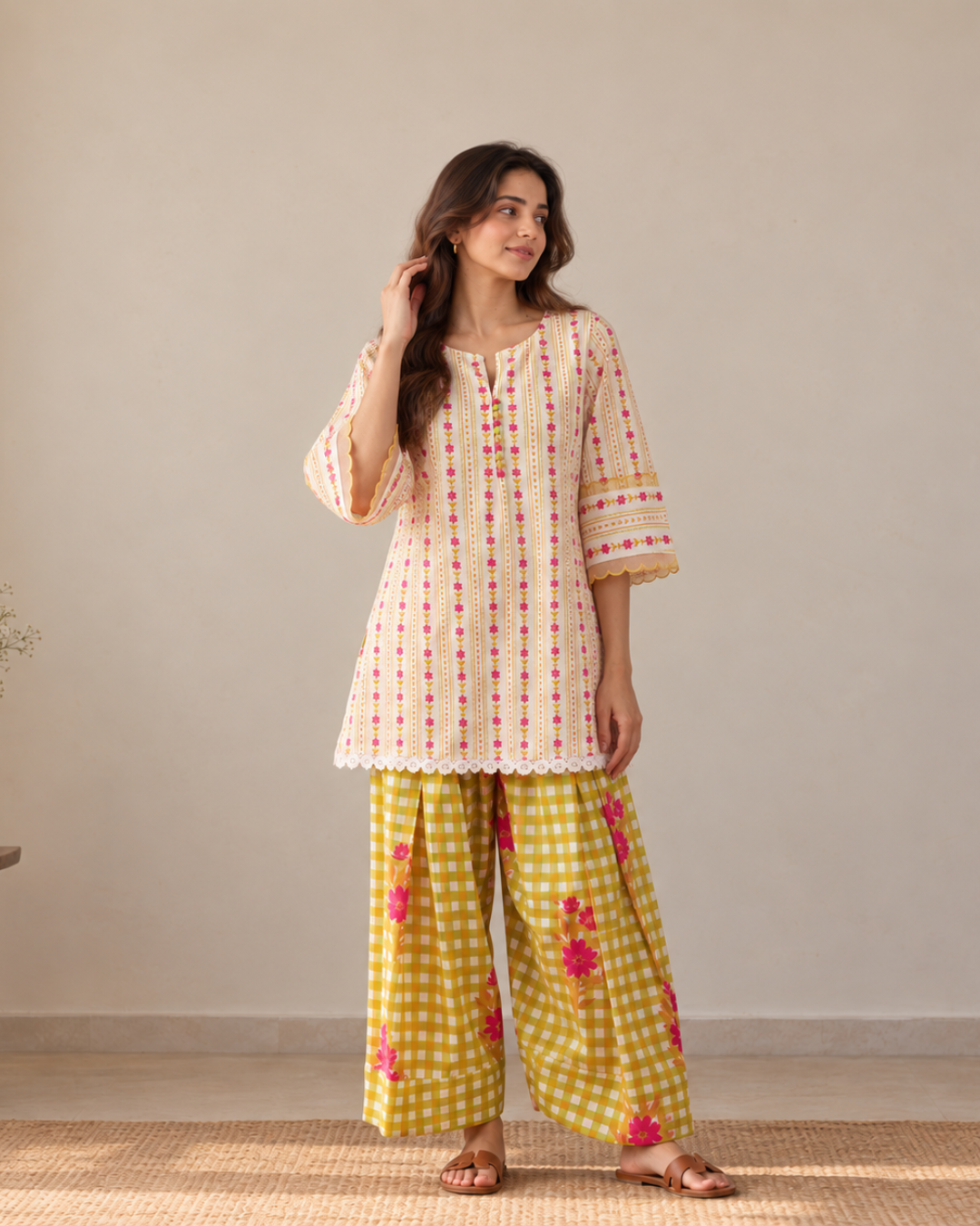 Printed Cotton Tunic and Farshi Set