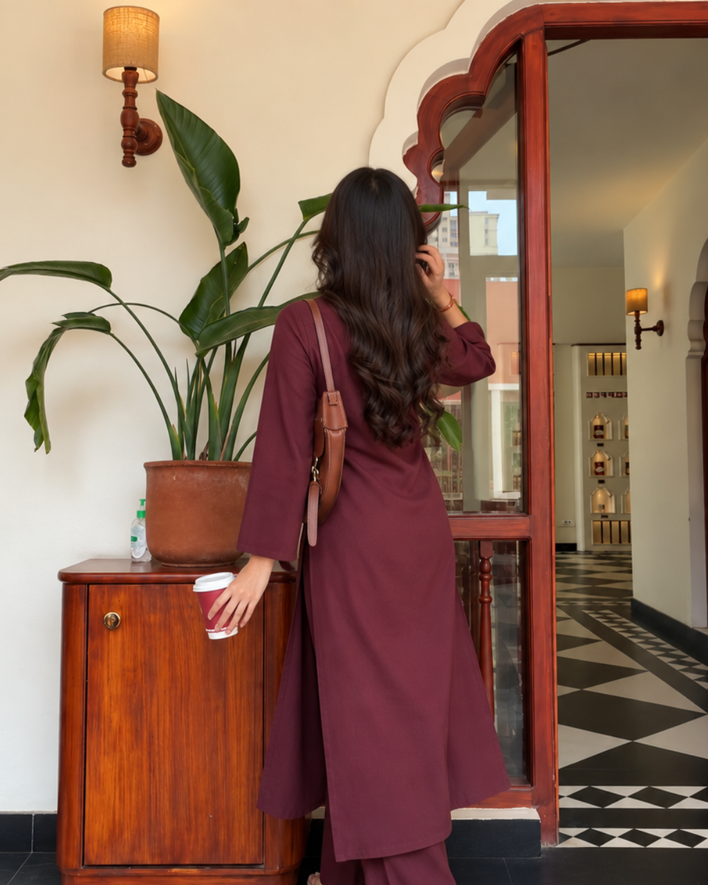 Deep Mulberry Long Kurta and Palazzo Co-ord Set