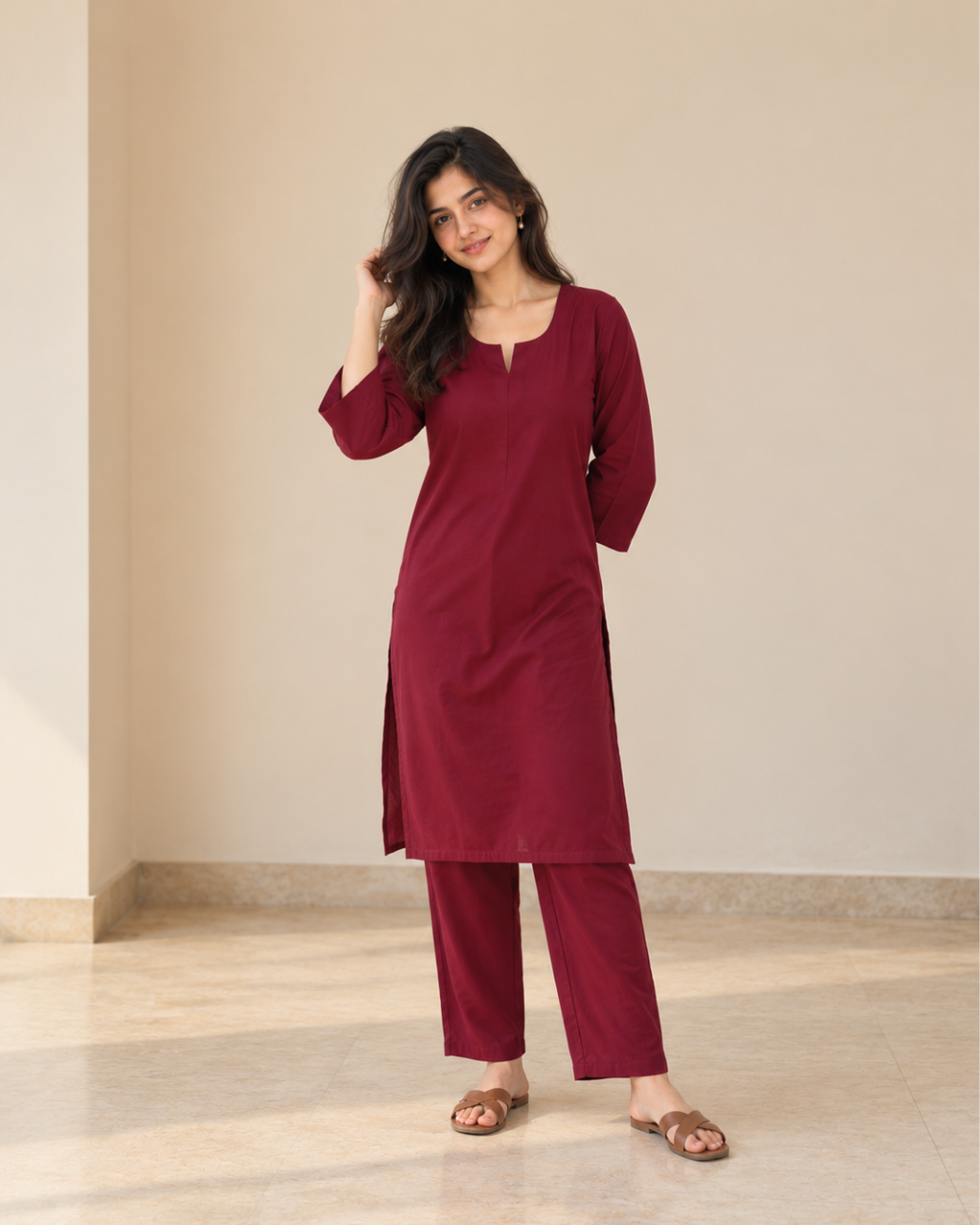 Minimal Cotton Kurta and Trouser Co-ord Set