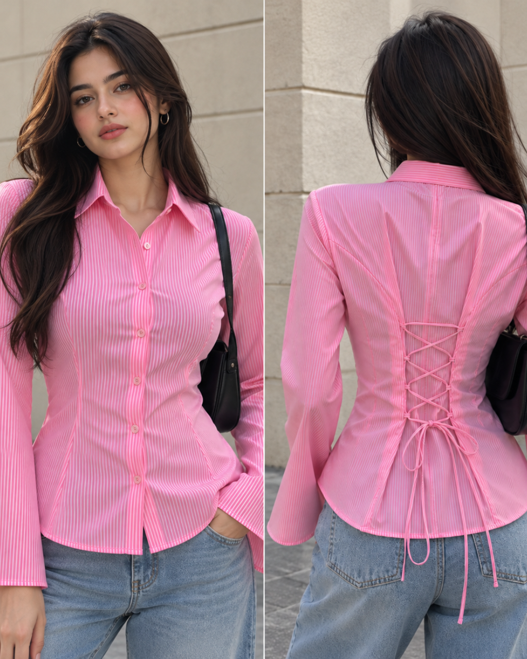 Striped Cotton Corset-Style Shirt