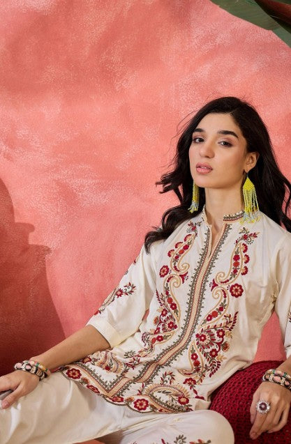 Embroidered Top & Straight Trousers Co-Ord Set