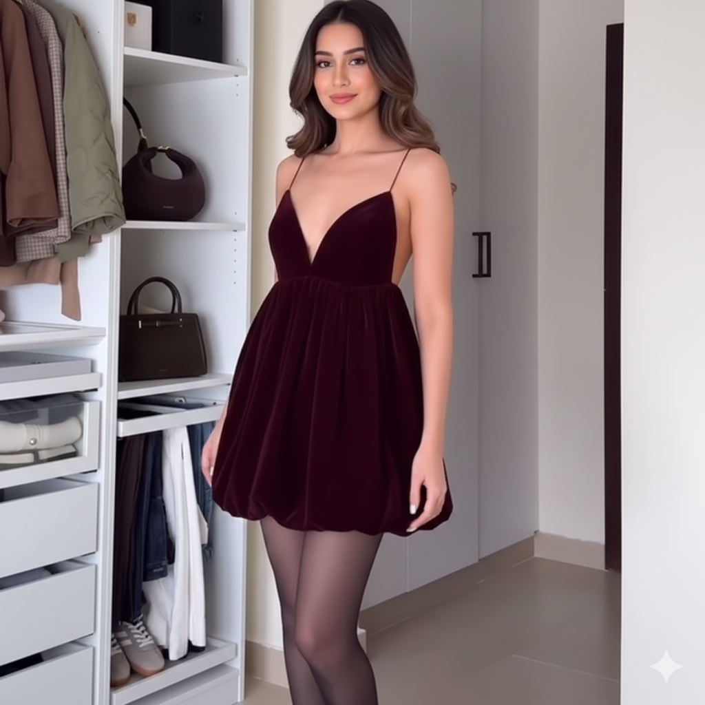 Velvet spaghetti strap mini dress