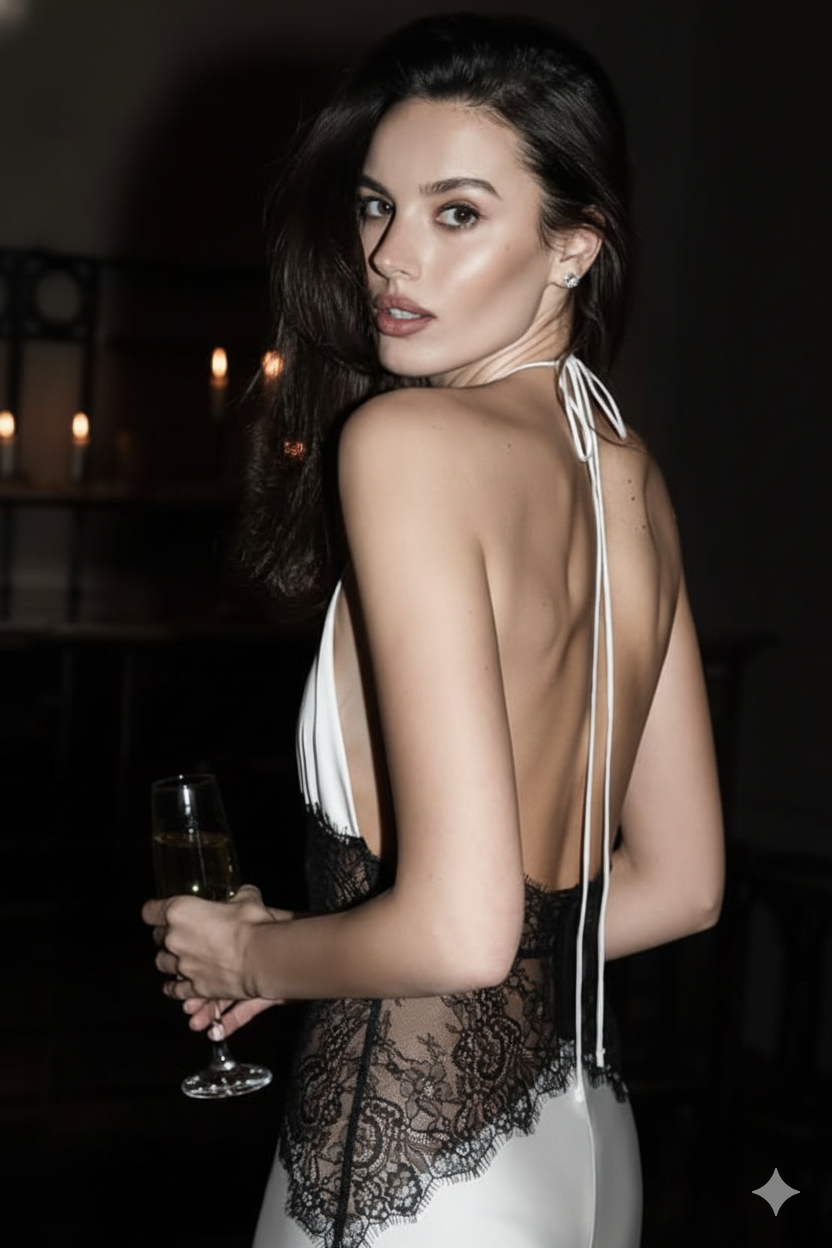 Contrast-Detail Satin Dress