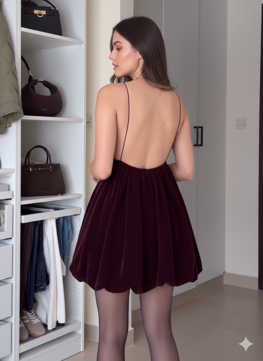 Velvet spaghetti strap mini dress