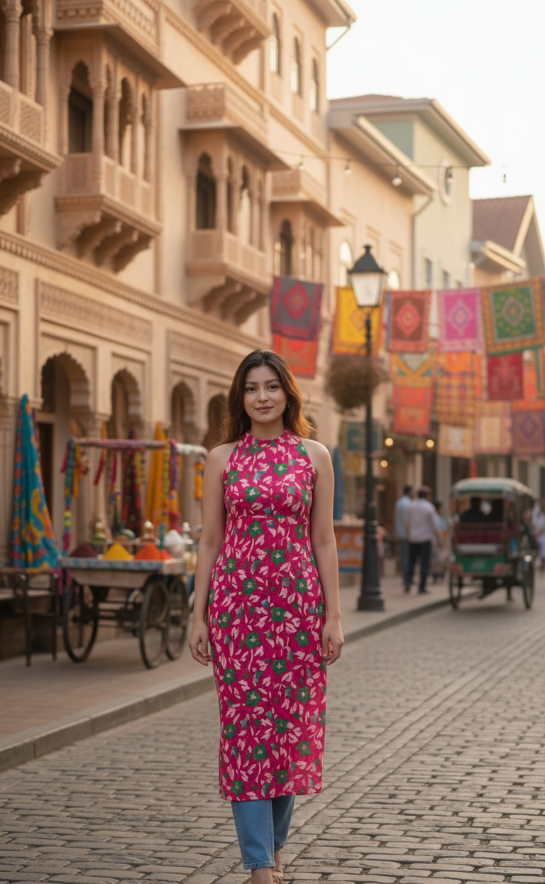 Pink Floral Kurti