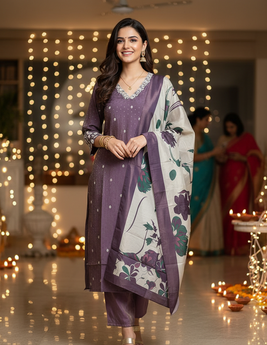 Sarushi's Purple Chanderi Kurta Set