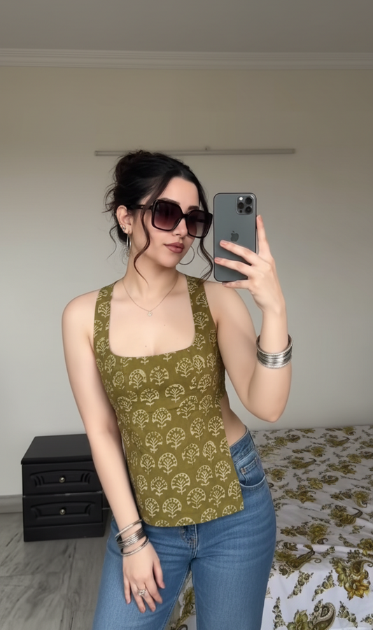 Backless Green Top