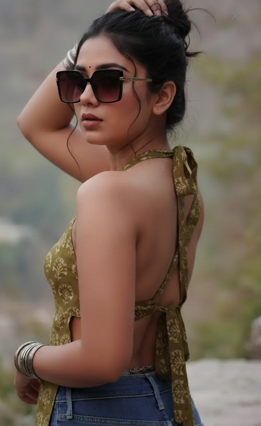 Backless Green Top