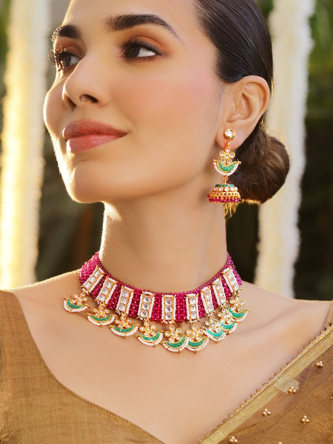 24K Gold-Plated Kundan-Studded & Beaded Jewellery Set