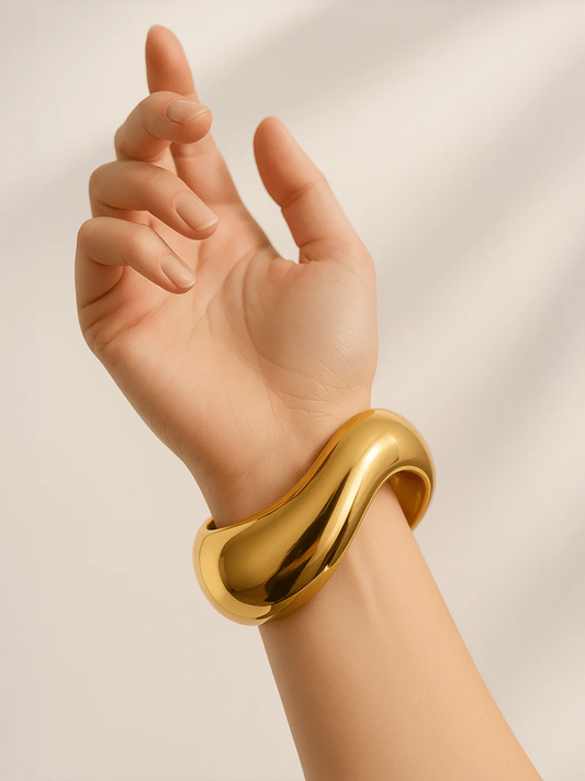 Sarushi 18K Gold-Plated Sculptural Wave Design Bold Statement Bracelet for Women & Girls – Perfect for Contemporary & Luxe Looks Regular price